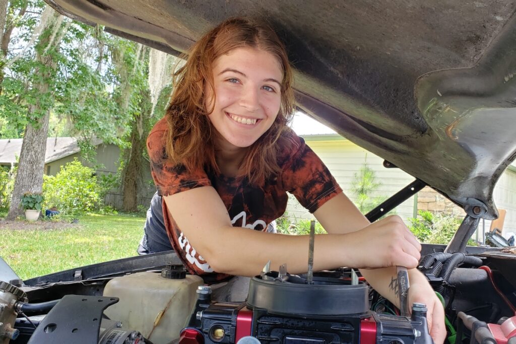 Lily Crummer of Loften High School earned 11 industry certificates from the school's automotive technology program.