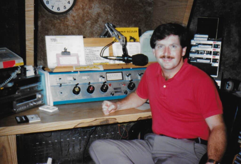 Mike Gilland in a radio studio in 1987.