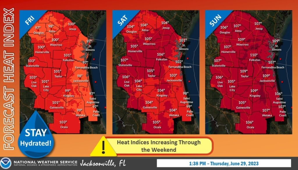 National Weather Service of Jacksonville forecast for June 30-July 2, 2023