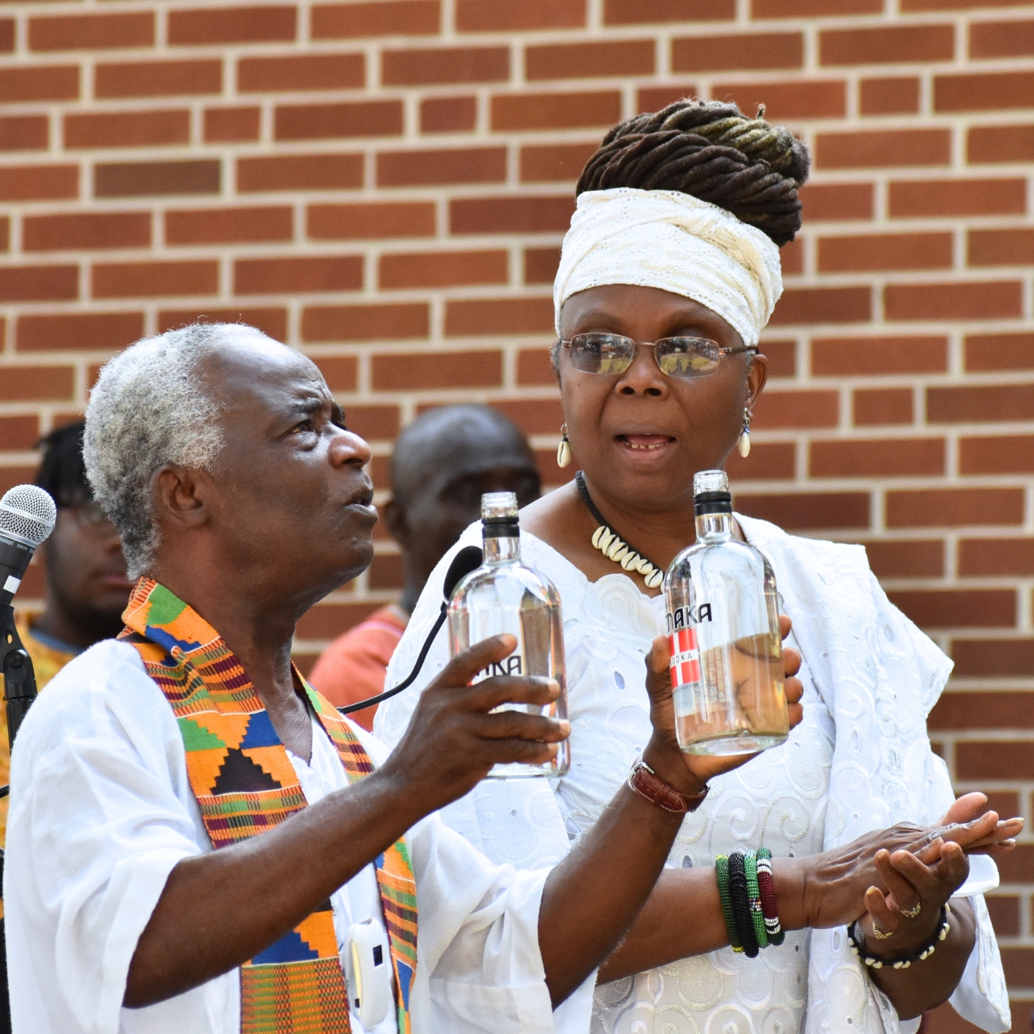 Nii Sowa La and D. Ayoka Jasey Sowa La performed the libation ceremony on Monday, pouring out liquids and recognizing the great energy of the universe.