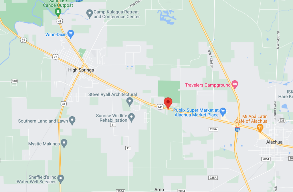 Map of Alachua County showing where crash occurred.