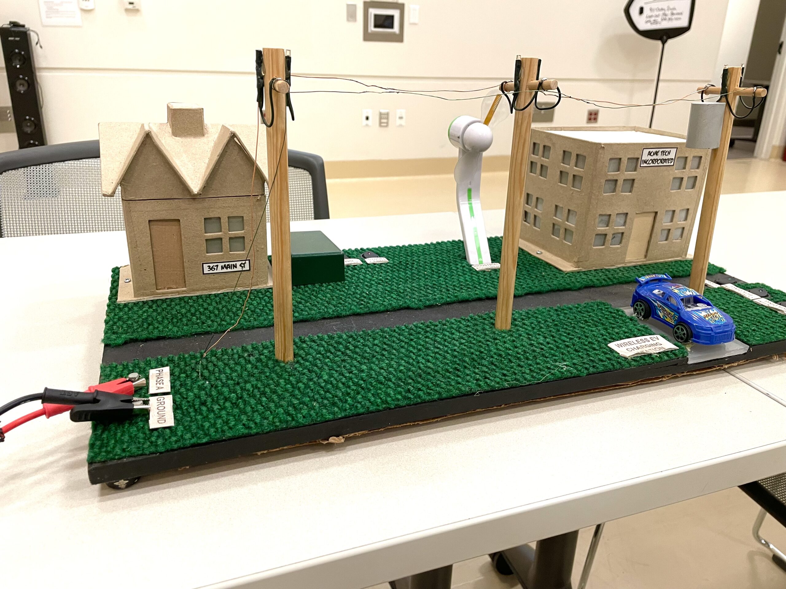 A model demonstrates solar power.