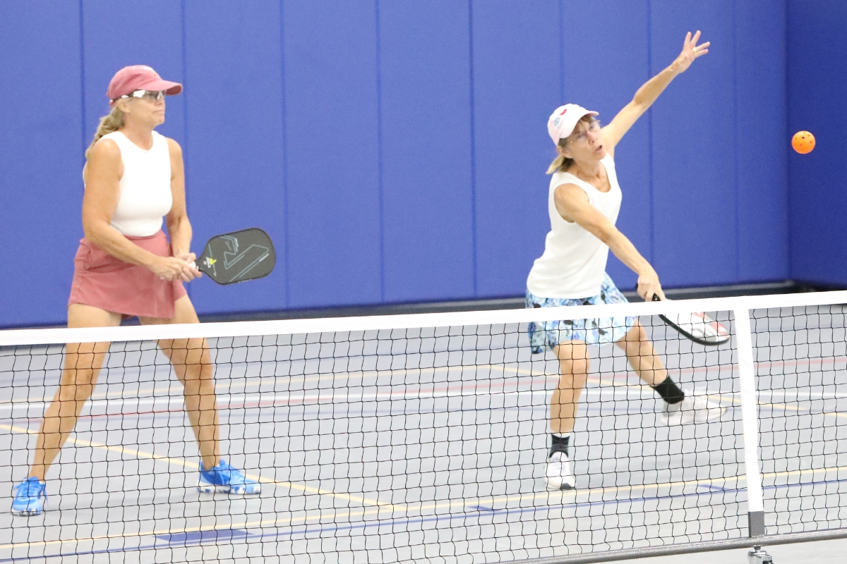 Chelsie Levitan of Tallahassee returns a hit Saturday at the sixth annual Gainesville Indoor Pickleball Showcase at the Alachua County Sports & Events Center at Celebration Pointe.