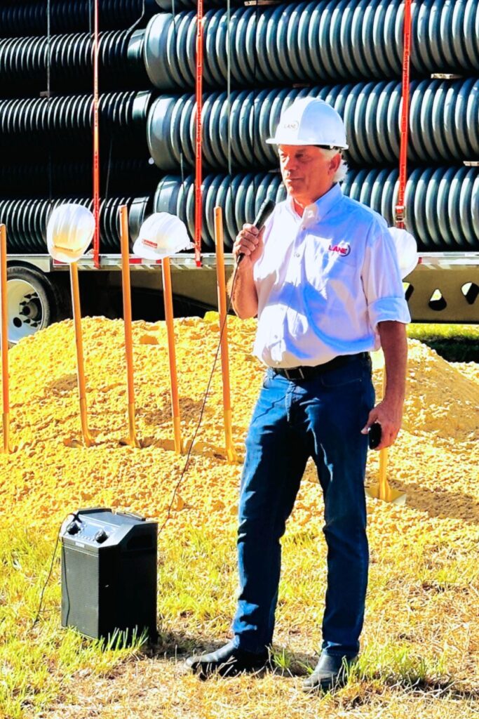 Patrick Collings, Lane Enterprises president and CEO, spoke at Tuesday's ground breaking ceremony in Alachua.