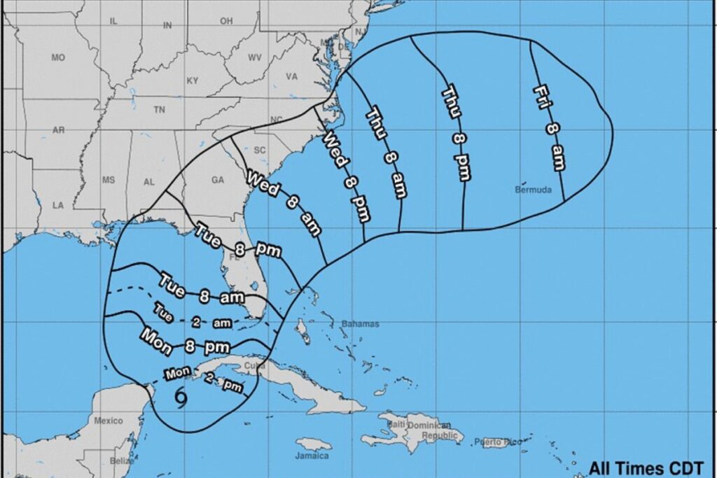 Tropical Storm Idalia is projected to strengthen into a hurricane and hit landfall Tuesday evening.