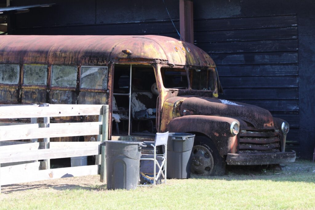 An old Alachua County Public Schools bus now serves as a spot for scarers.
