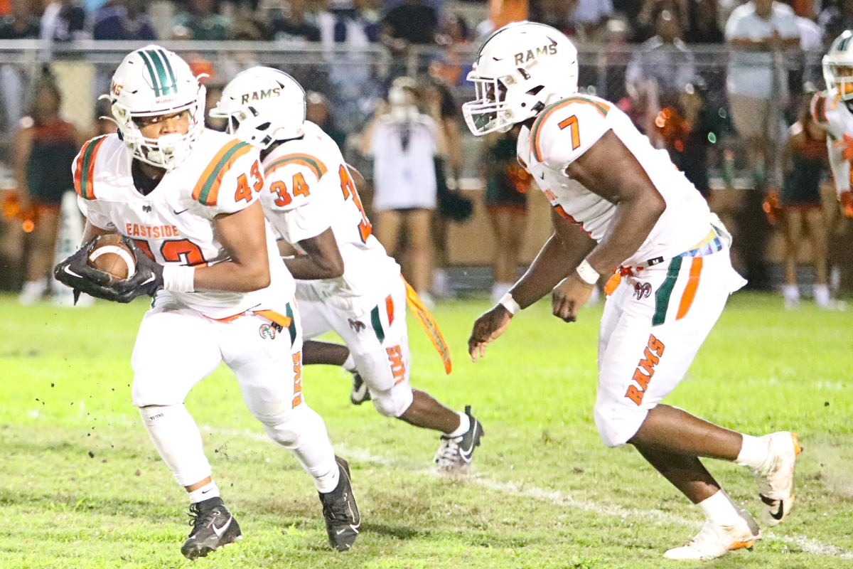Eastside's Travis Curtis with a second quarter interception against Buchholz on Friday.
