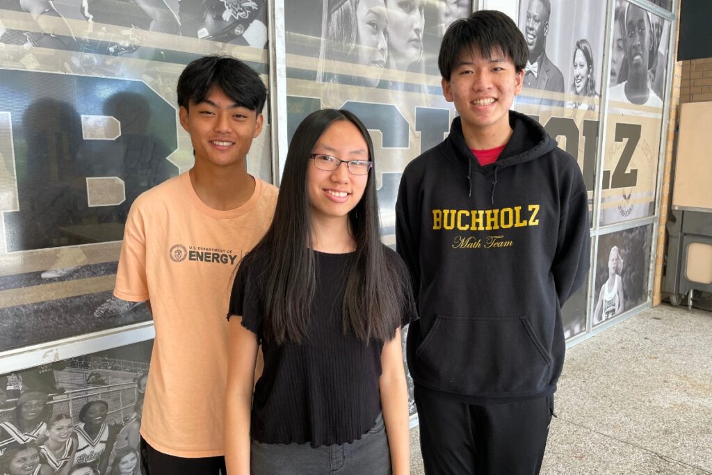 (From left) Daniel Wang, Megan Chen and Nathan Wei earned the highest scores as National Merit semifinalists.
