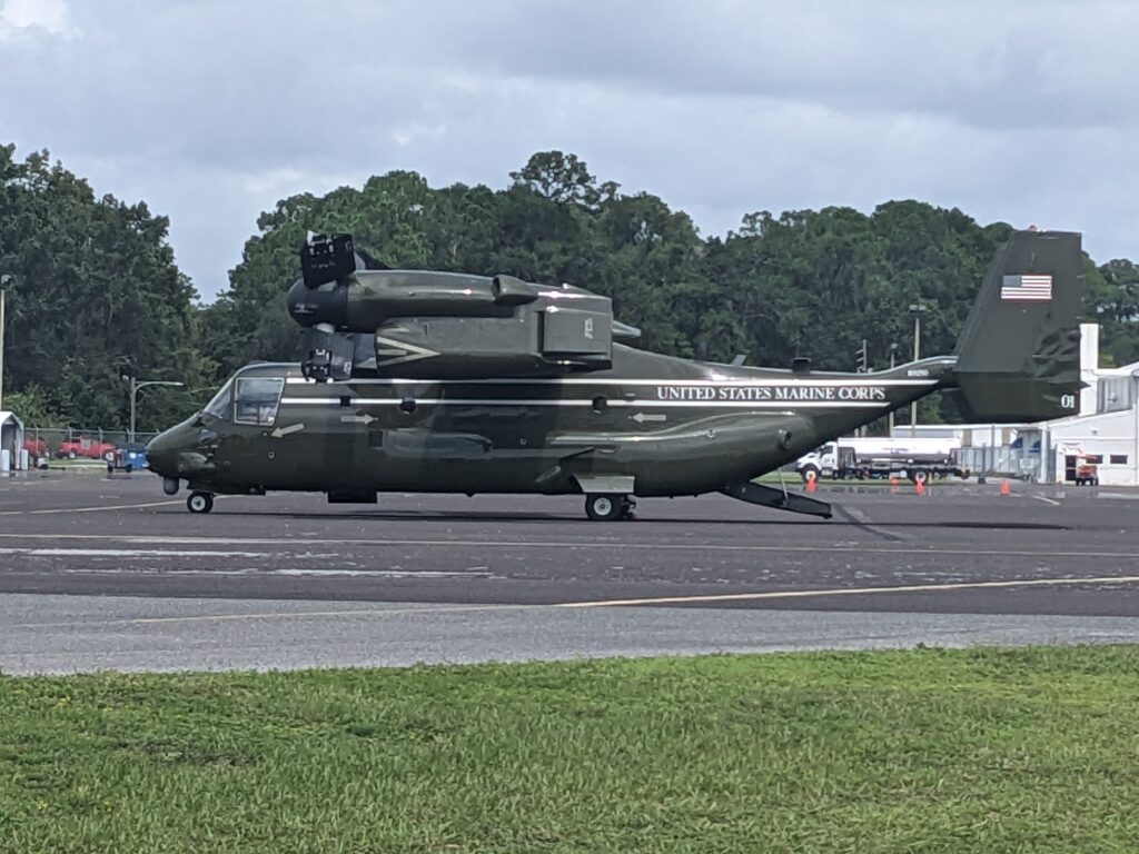 Marine One sits on the tarmac at Gainesville Regional Airport.