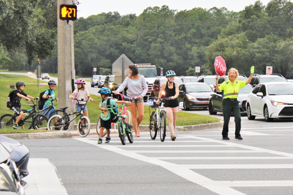 Students cross Tower Road to attend Kimball Wiles Elementary School.