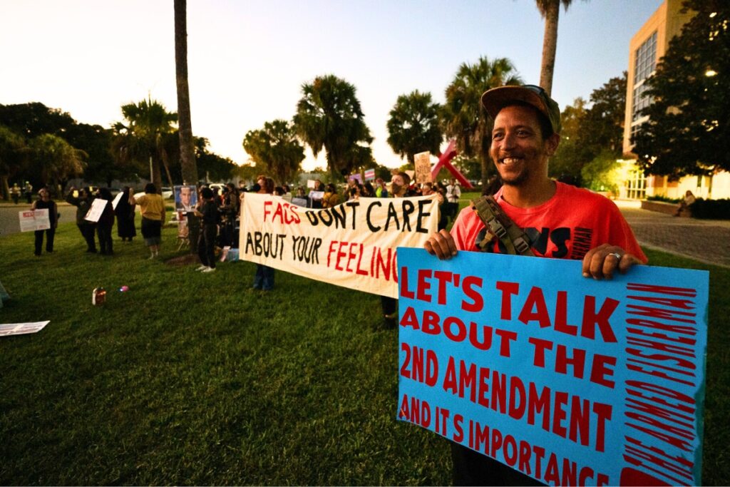A crowd of Ben Shapiro supporters outside the Curtis M. Phillips Center in Gainesville on Wednesday.