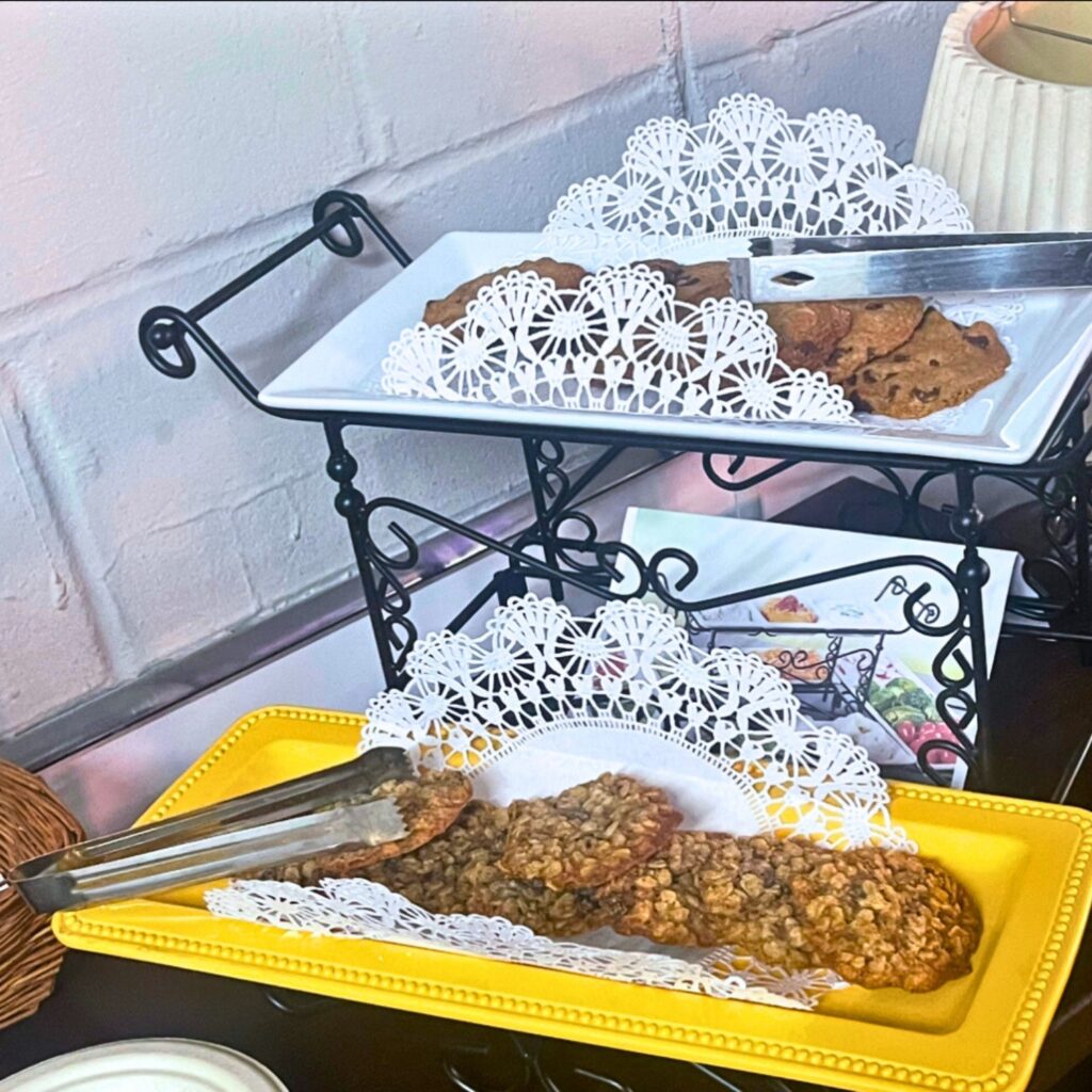 CindyBGoods' chocolate chip cookies on the top tray and oatmeal on the bottom tray.