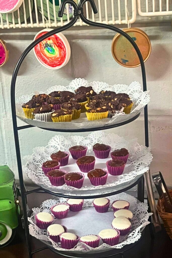 CindyBGood's mocha truffles on the top tier, coconut chocolate with hot apricot jam on the middle tier and white truffles with crème cheese frosting mixed with caramel rum on the bottom.