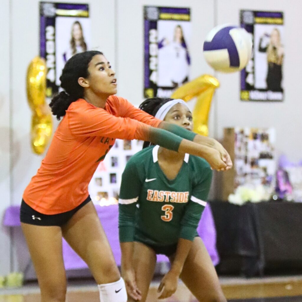 Eastside's Kieara Hall with a dig against Bell on Tuesday.