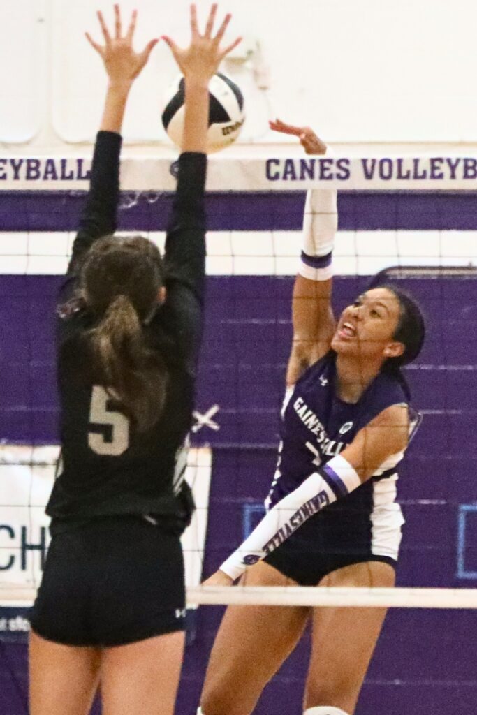 Gainesville's Jordyn Barnard with a hit against Navarre on Wednesday.