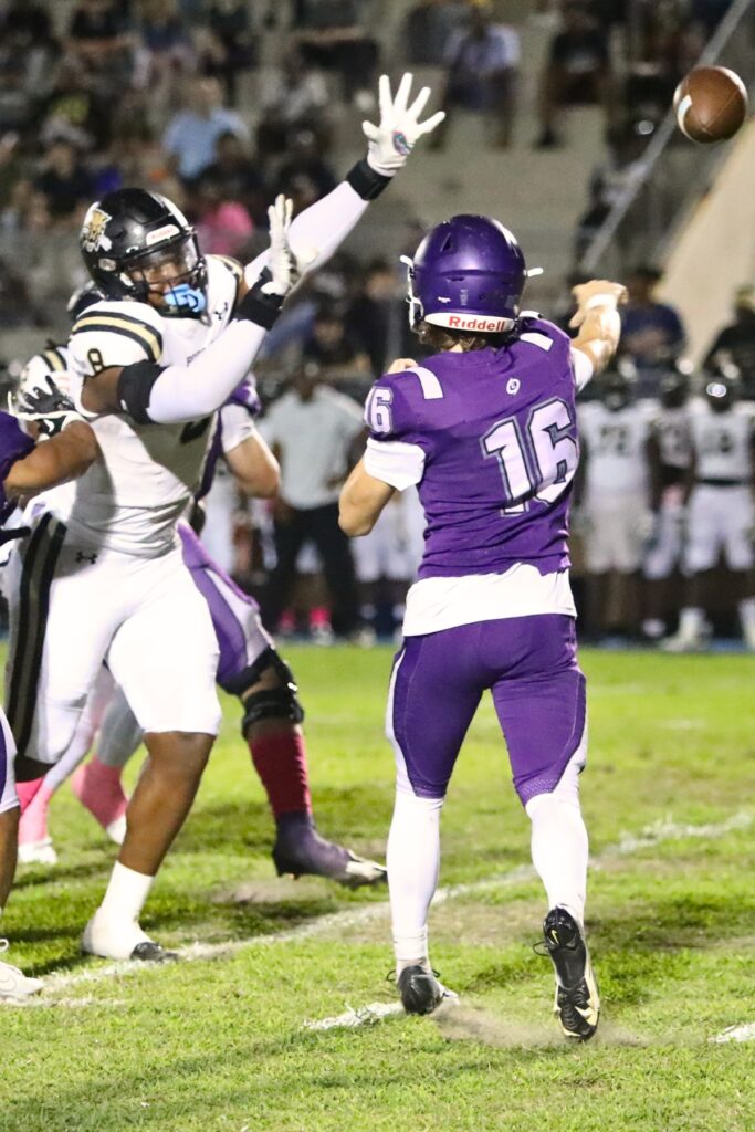 Gainesville's Taylor Brewer gets a pass off while under pressure from Buchholz's Kendall Jackson on Thursday.