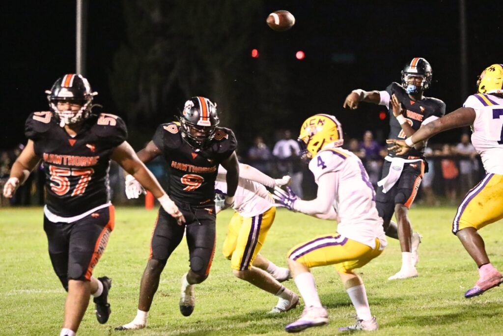 Hawthorne's C.J. Ingram with a second quarter pass against Union County on Friday.