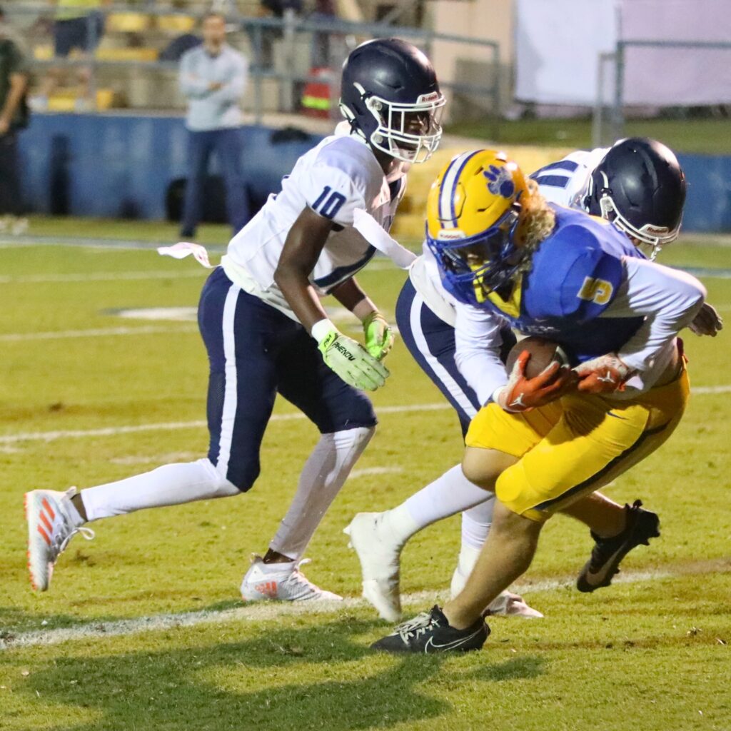 Newberry's Jonathan Powers catches a first quarter touchdown to put the Panthers up 7-0 against P.K. Yonge on Friday.