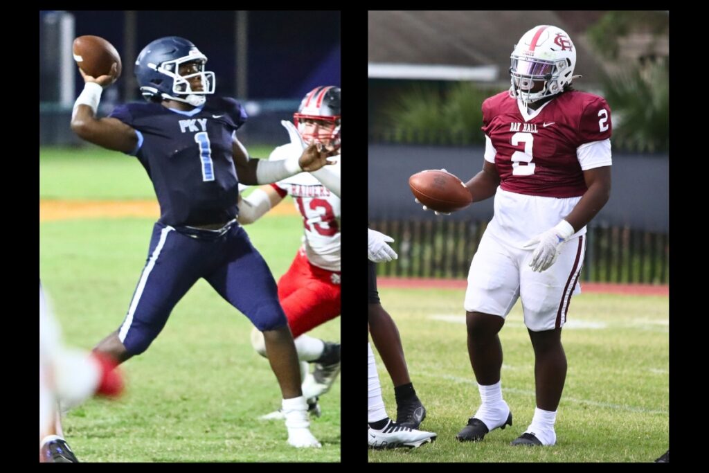 P.K. Yonge's Lawrence Wright, Jr. (left) and Oak Hall's Abram Jerkins will face off on Friday night. It's just the second meeting in school history between the Blue Wave and the Eagles.