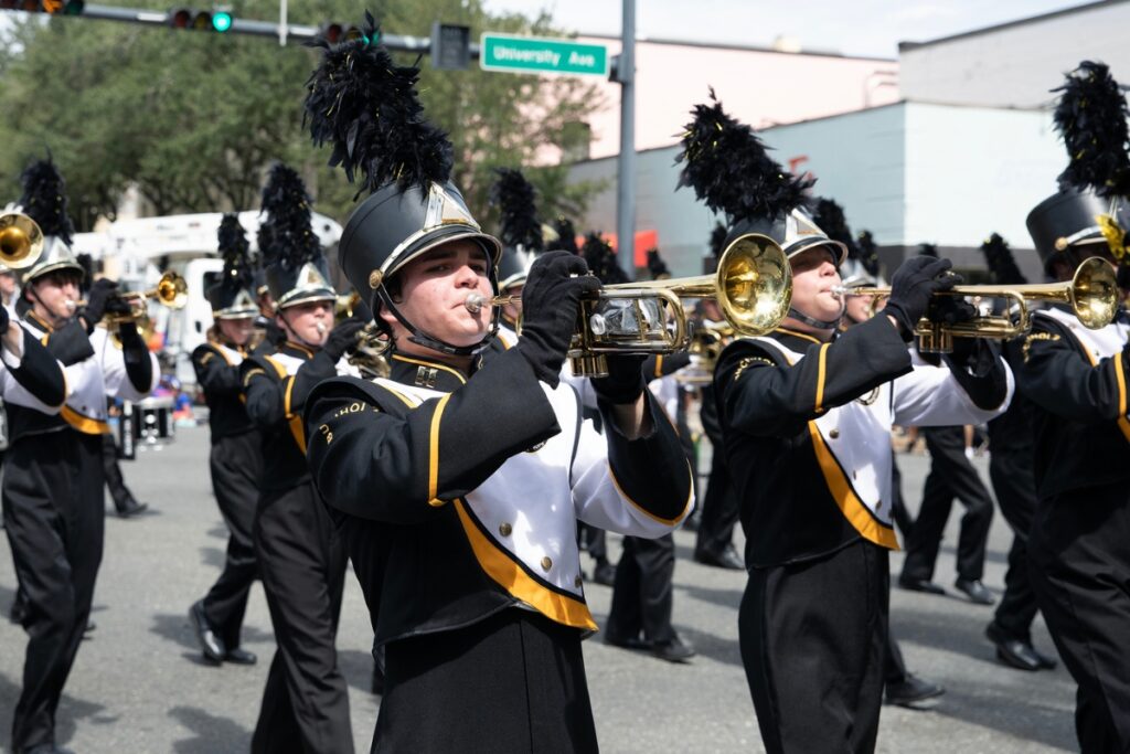 The Buchholz High School marching band in the UF Homecoming Parade on Friday.