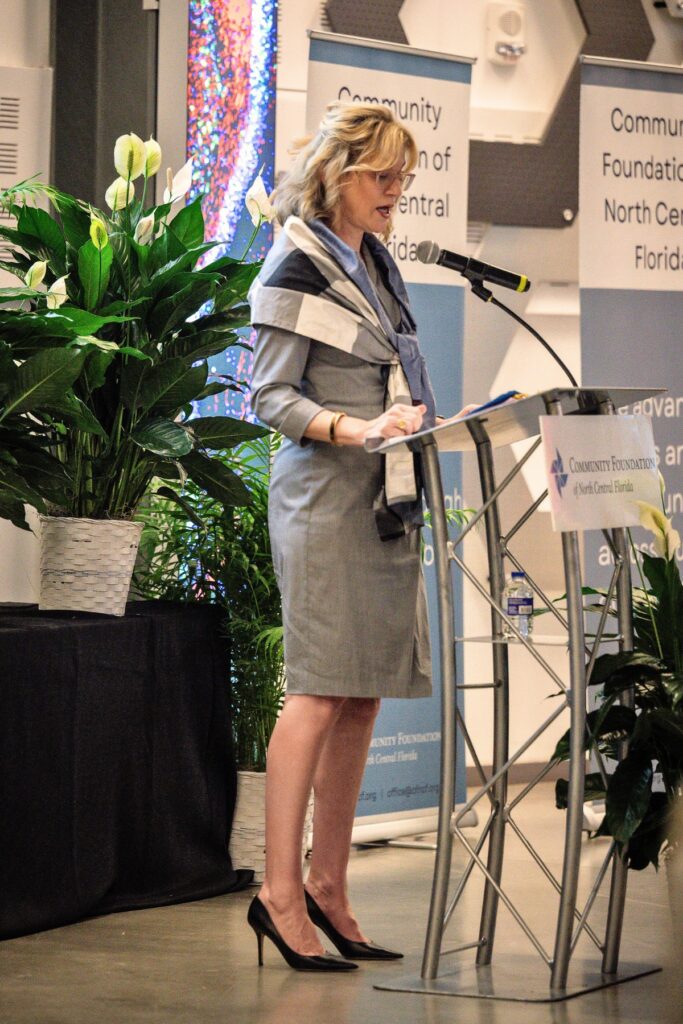 Barzella Papa, president and CEO of the Community Foundation of North Florida, speaks at the organization's 25th anniversary celebration on Thursday.