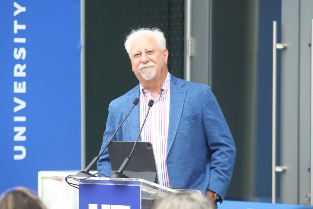 Chris Malachowsky speaks at the ribbon-cutting event.