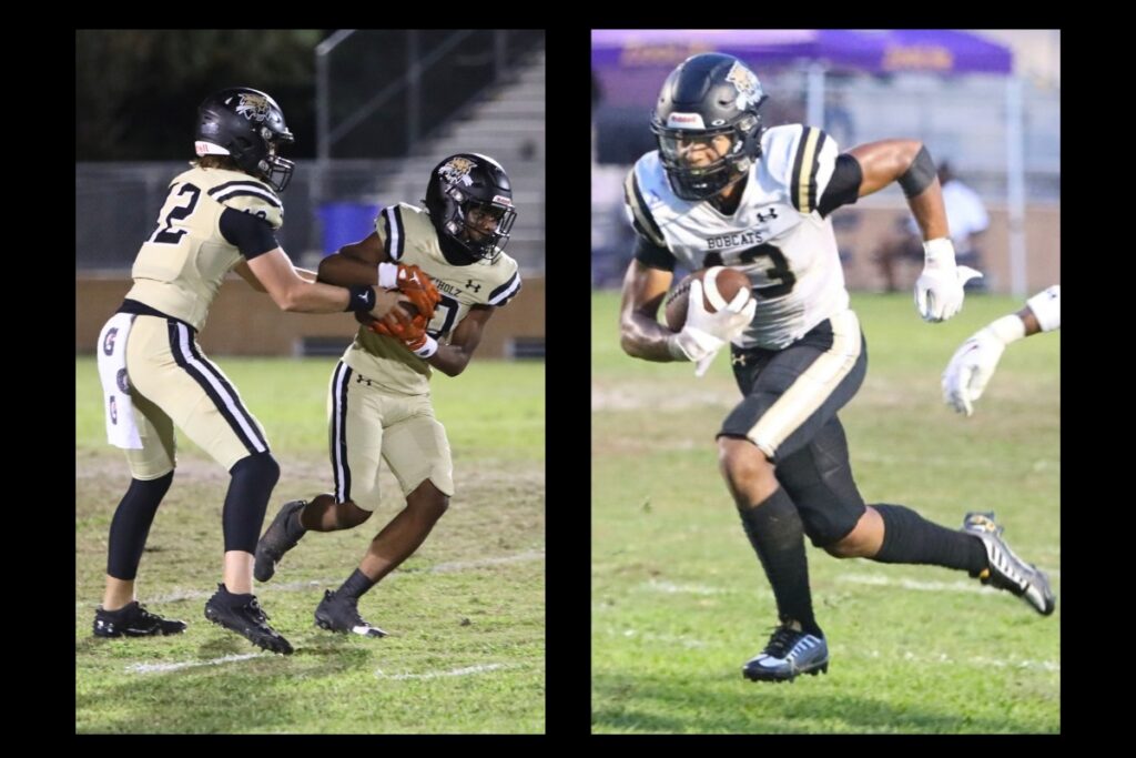 (From left) Buchholz's Trace Johnson, Quinton Cutler and Justin Williams all had big games at Trinity Catholic in Ocala on Friday.