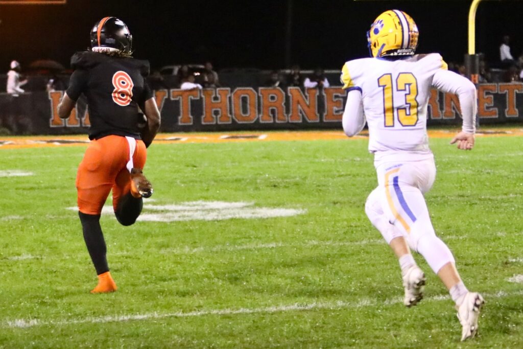 Hawthorne's Caleb Rollerson broke a tackle and outraced Newberry's defense to the end zone in the second quarter for a 21-0 lead on Friday.