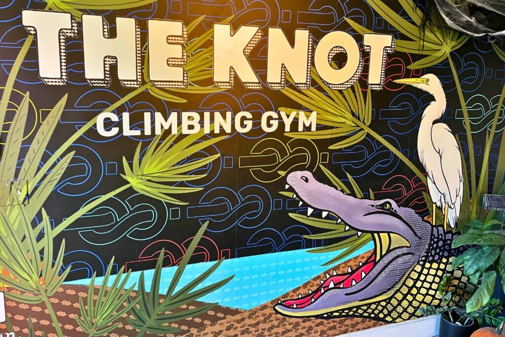 Mural at the current The Knot Climbing Gym entrance.