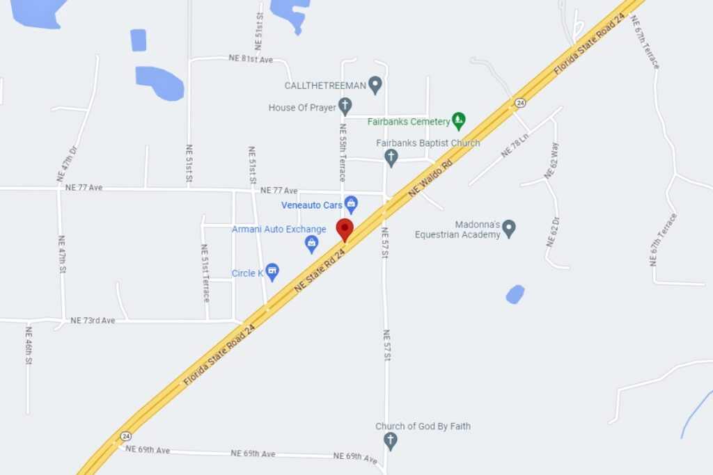 State Road 24 (Waldo Road) and NE 55th Terrace in Alachua County.
