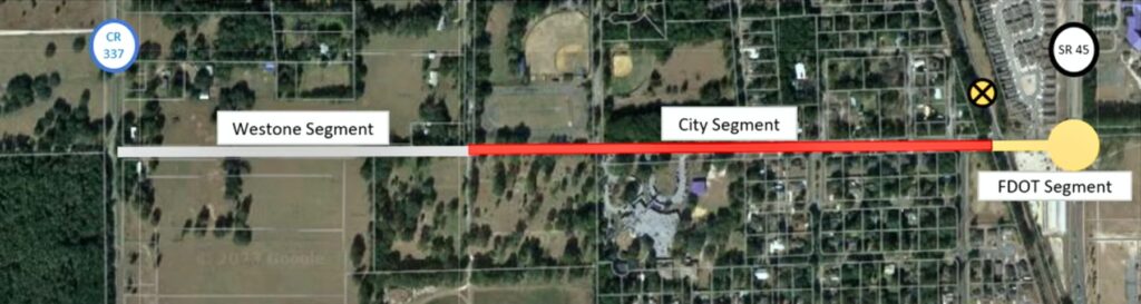 The road design is split into three portions, to be completed by three different entities.