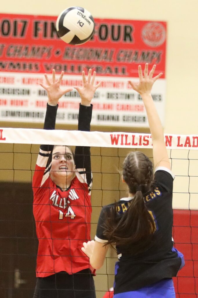 Williston's Kai Gowland attempts to block Newberry's Cayla Phillips on Tuesday.