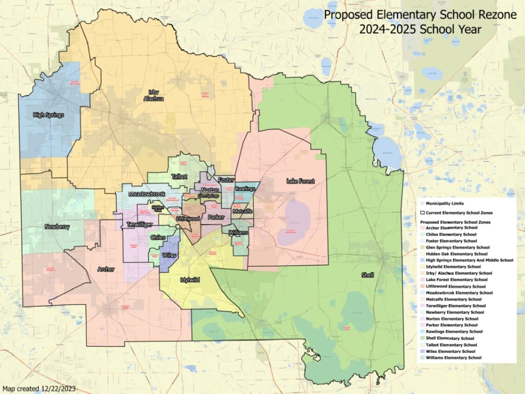 Proposed Alachua County Public Schools Elementary School Rezone 2024-25 School Year 12-22-23