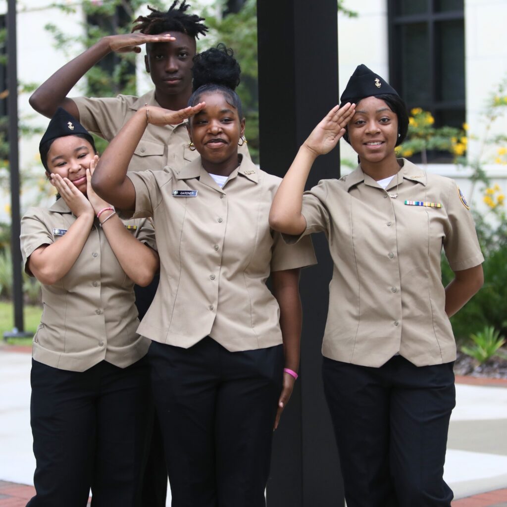 Students from the Eastside High School Junior ROTC program at A Very GNV Holiday Parade on Saturday.