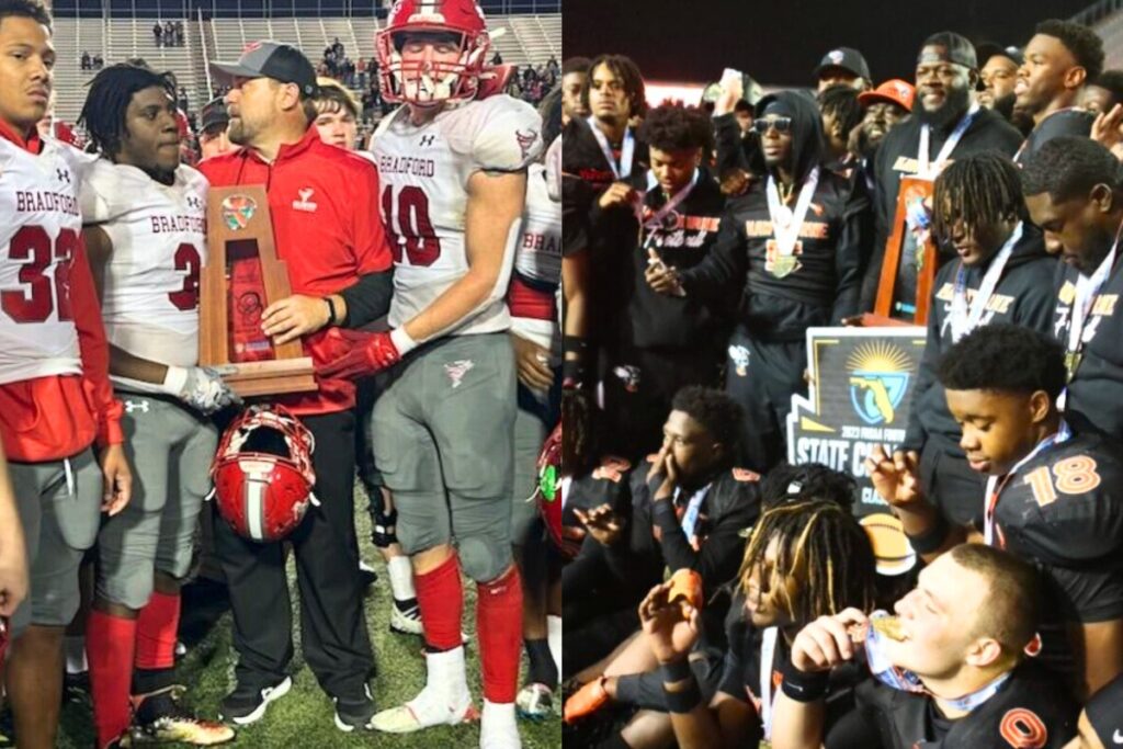 The Bradford Tornadoes finished second in Class 2S (left) and the Hawthorne Hornets took home their second straight Class 1R state championship.