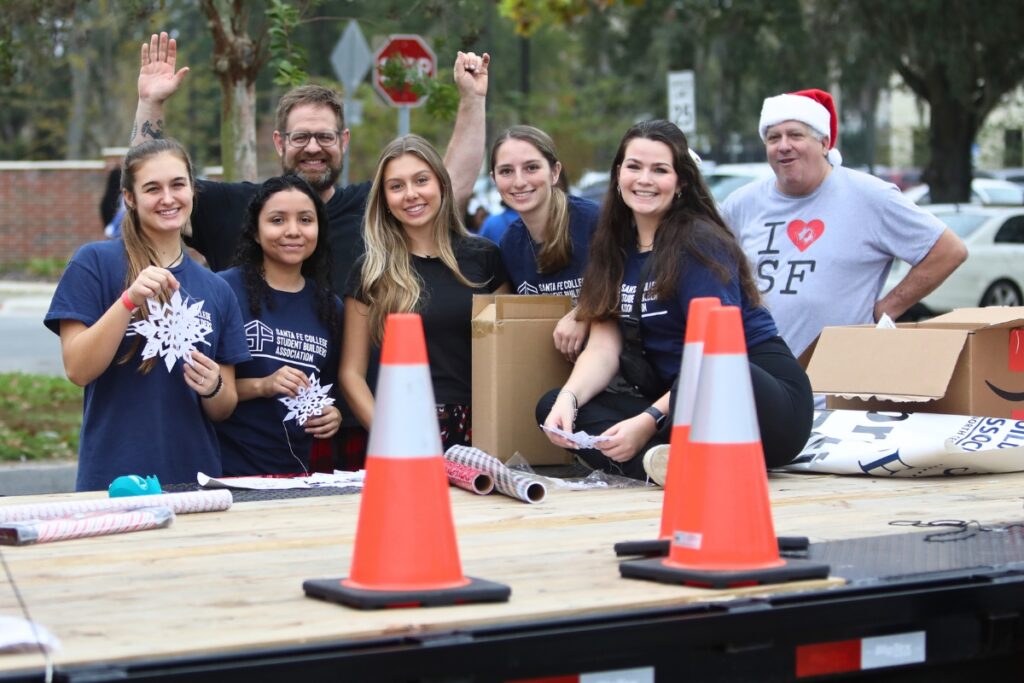 The Santa Fe College Student Builders Association float at A Very GNV Holiday Parade on Saturday.