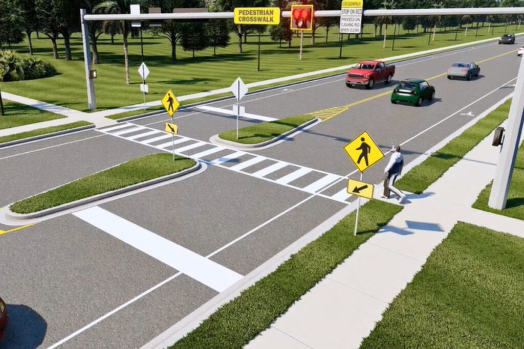 A Pedestrian Hybrid Beacon will be instailled on State Road 24A and Williston Road at Hawthorne Trail.