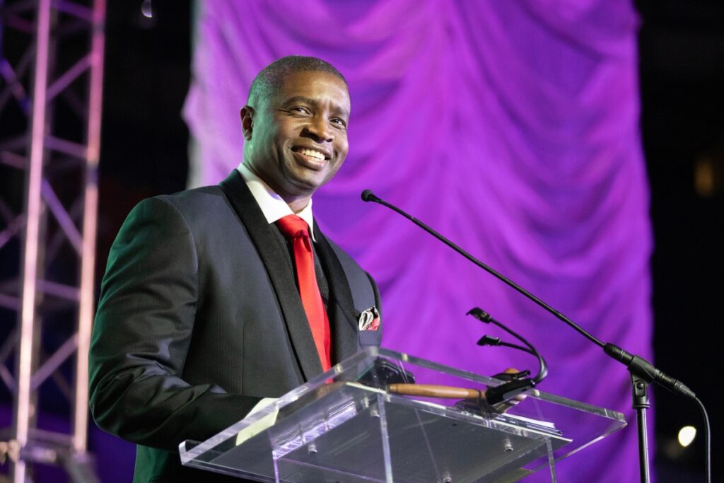 Craig Wilburn smiles while delivering his vision for the future of the greater Gainesville area.