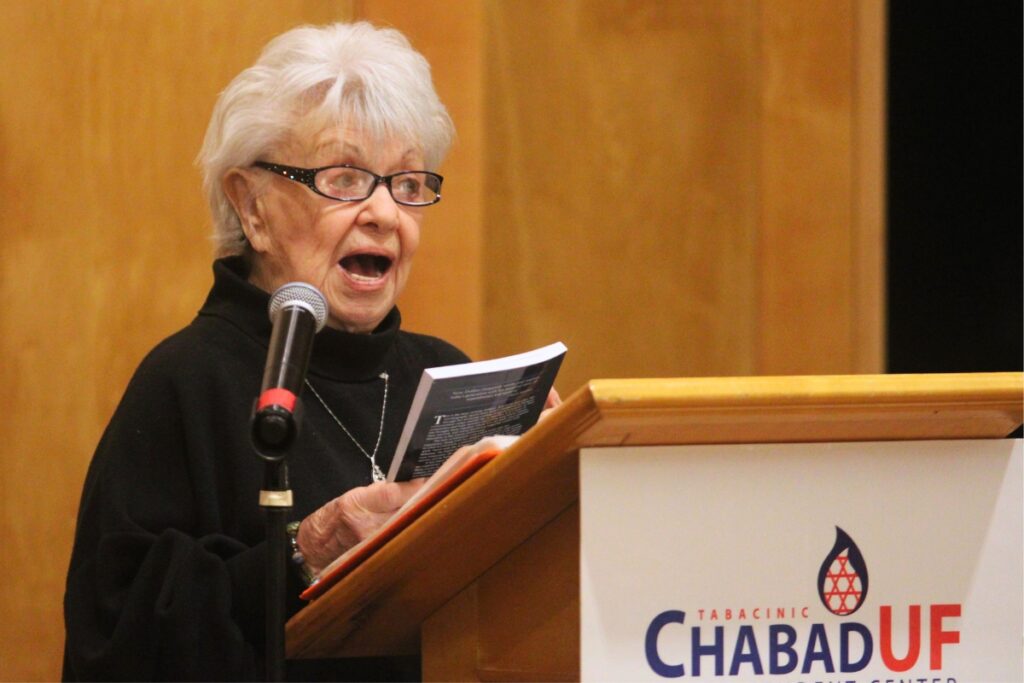 Irene Zisblatt, 95, speaks at Chabad UF about her experience in the Holocaust.