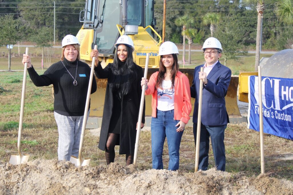 Nonprofit leaders for the Pace Center for Girls, Rex and Brody Foundation, Junior Achieve of Alachua County and the UF Norman Fixel Institute break ground on a fundraising event.