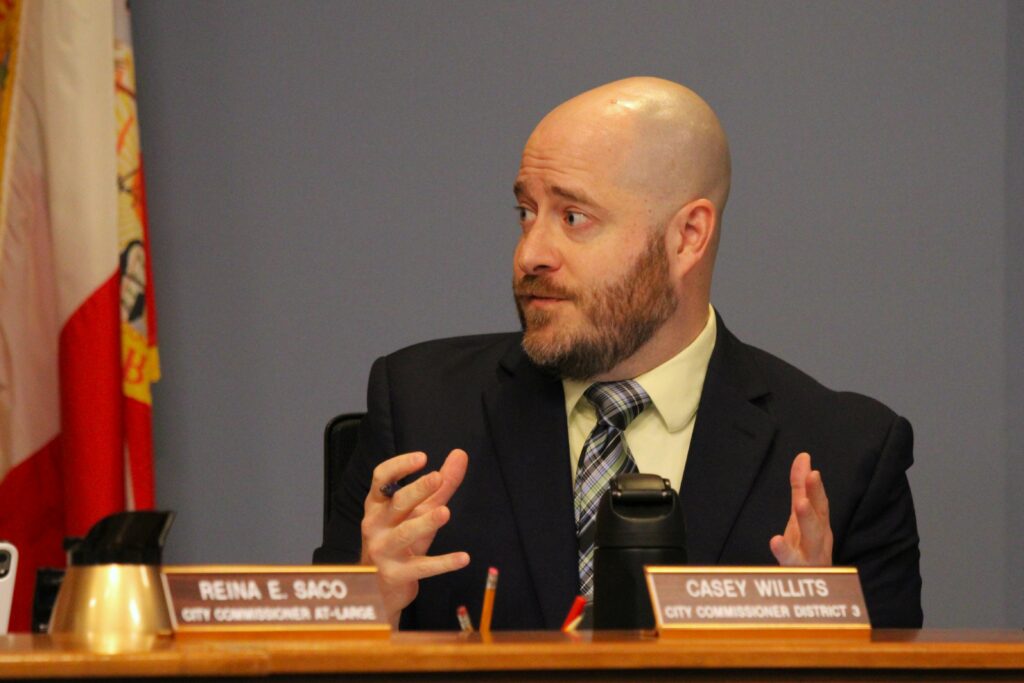 Commissioner Casey Willits speaks at a joint meeting with the GRU Authority.