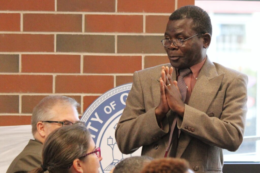 Gainesville's new city auditor, Stephen Mhere, at the State of the City address.