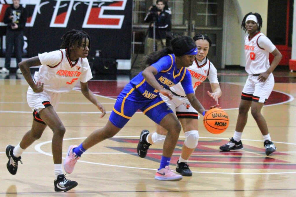 Newberry's Sarah Beaulieu with a steal against Hawthorne.