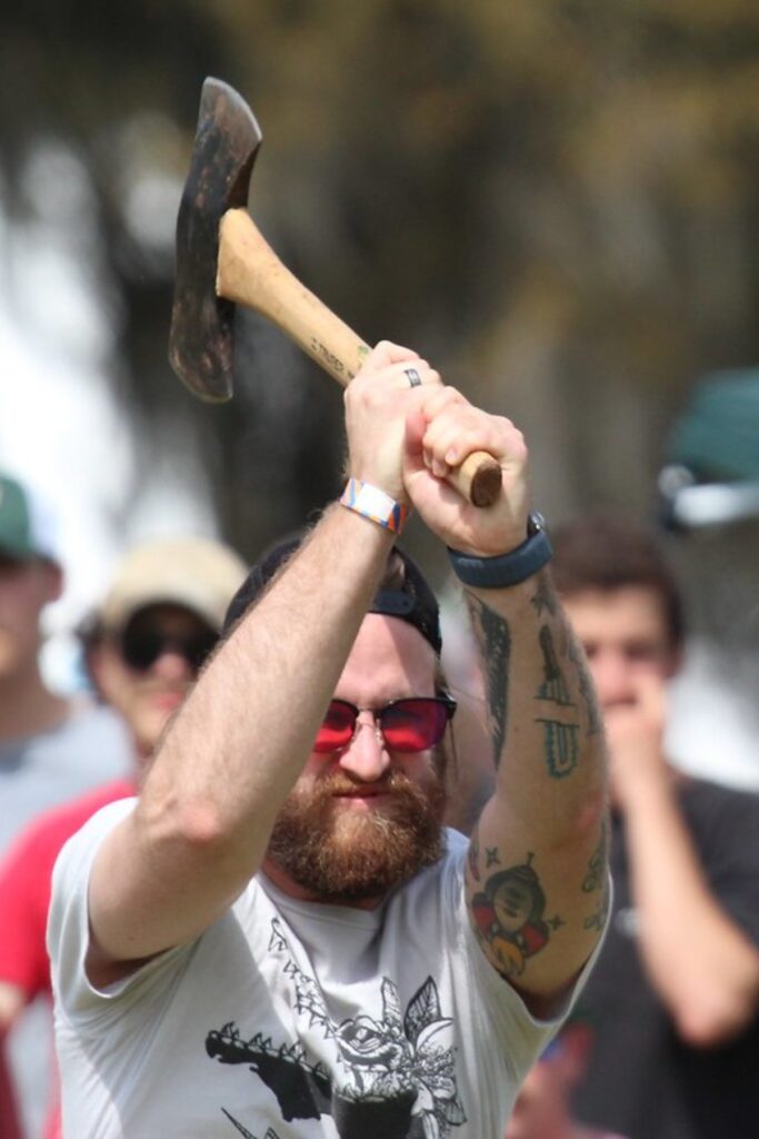 Dylan Fay competes in the axe throwing event at the 65th annual Southeastern Conclave university forestry skills competition on March 15-16.