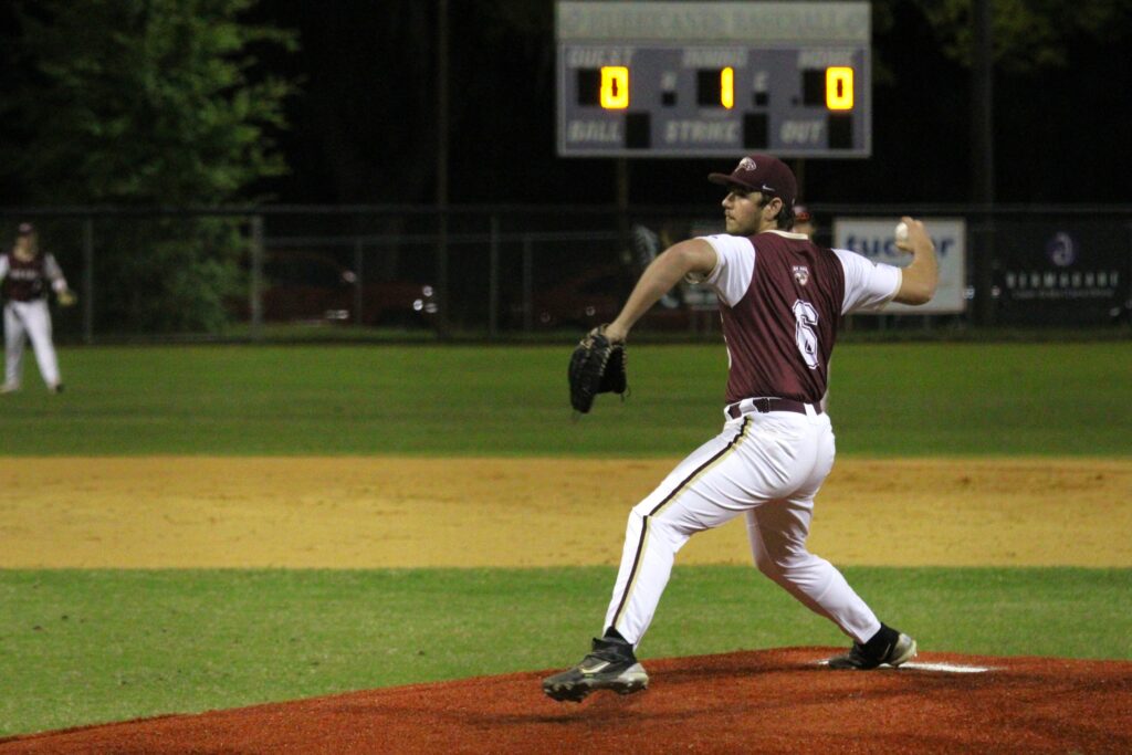 Oak Hall starter Troy Freeman pitched into the sixth inning. 