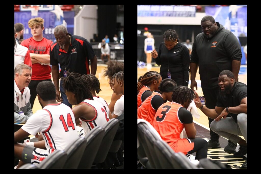 Williston coach Jim Ervin (left) and Hawthorne coach Cornelius Ingram each led their basketball programs to back-to-back state titles this past Saturday at the R.P. Funding Center in Lakeland