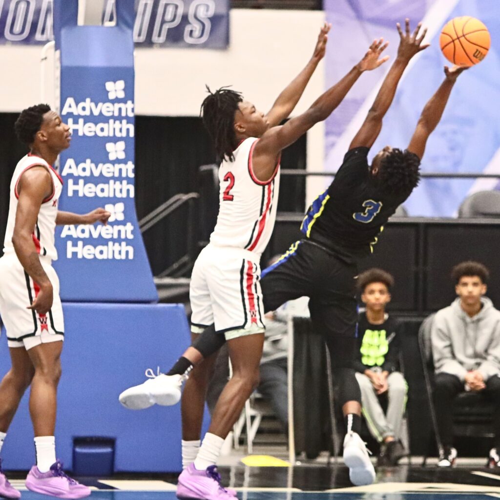 Williston's Javon Brown contests a shot against Chipley in the Class 1A State Semifinal game at FP Funding Center in Lakeland.