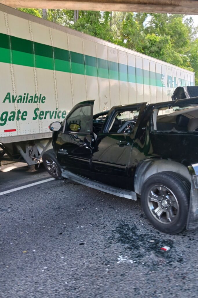 A 40-year-old Kenner, Louisiana woman riding in a Suburban was seriously injured in a three-vehicle collision on I-75 Sunday afternoon.