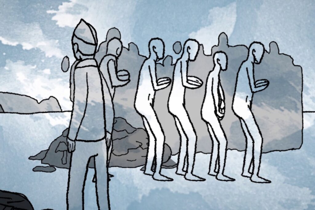 A graphic depicting the horrors of the Holocaust in the documentary, “Traces.”