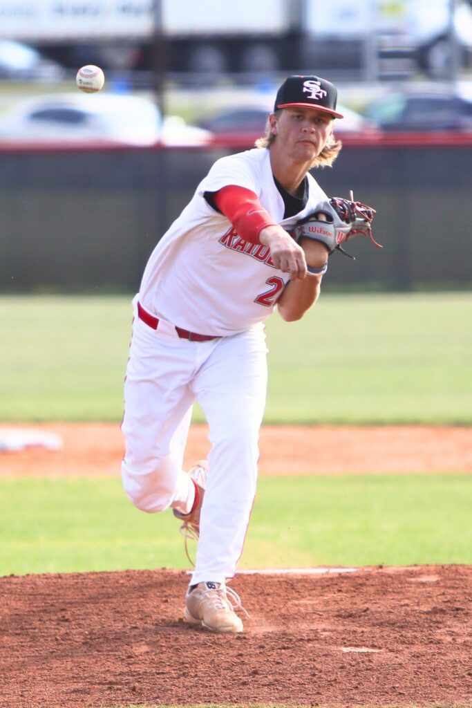 Santa Fe pitcher Caleb Kietzman struck out five batters and allowed two runs on four hits and three walks against Keystone Heights.